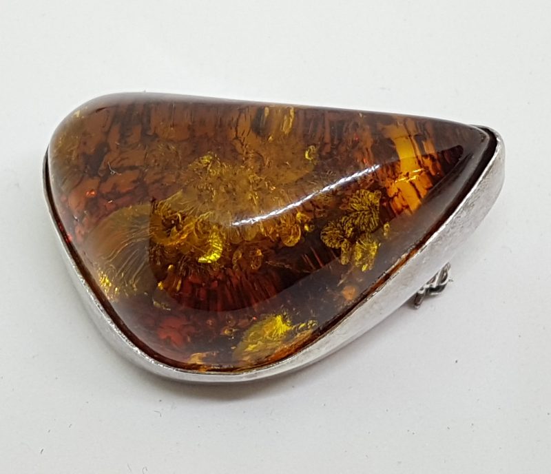 Sterling Silver Natural Amber Chunky Brooch