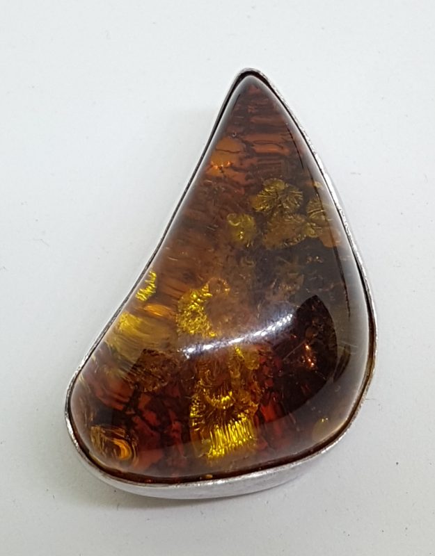 Sterling Silver Natural Amber Chunky Brooch