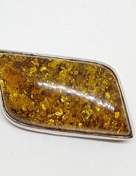 Sterling Silver Natural Amber Leaf Shape Brooch