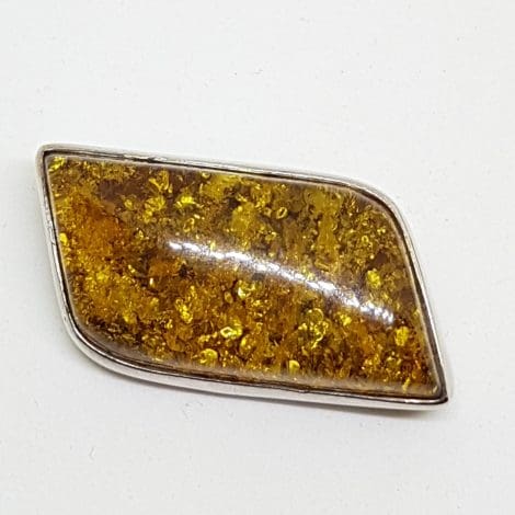 Sterling Silver Natural Amber Leaf Shape Brooch