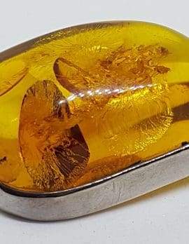Sterling Silver Natural Amber Chunky Large Leaf Shape Brooch