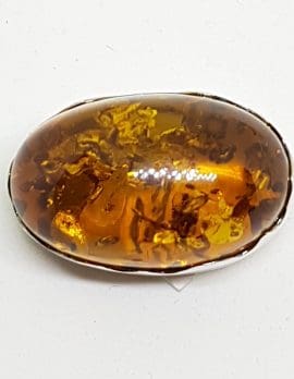 Sterling Silver Natural Amber Oval Brooch