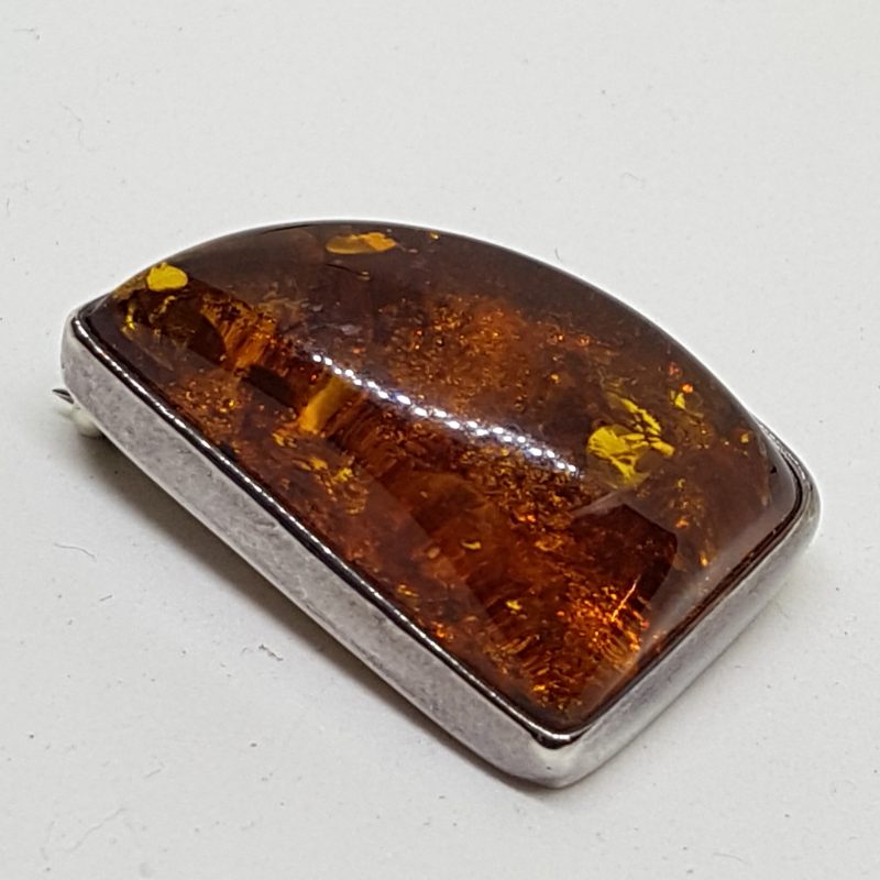 Sterling Silver Natural Amber Chunky Brooch
