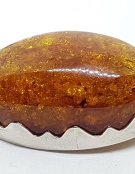 Sterling Silver Natural Amber Chunky Large Oval Brooch