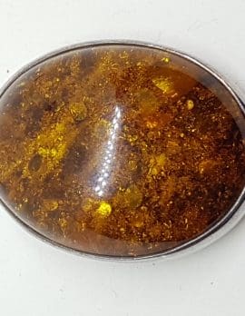 Sterling Silver Natural Amber Large Oval Brooch