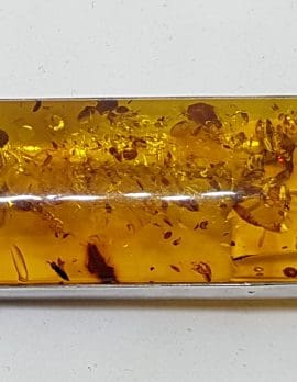 Sterling Silver Natural Amber Large Rectangular Brooch