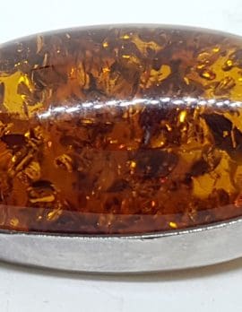 Sterling Silver Natural Amber Large Chunky Oval Brooch