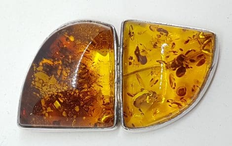 Sterling Silver Natural Amber Chunky Large Brooch