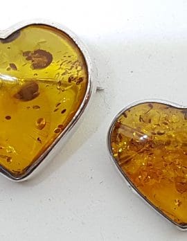Sterling Silver Natural Amber Heart Brooch