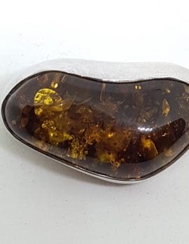 Sterling Silver Natural Amber Curved Brooch