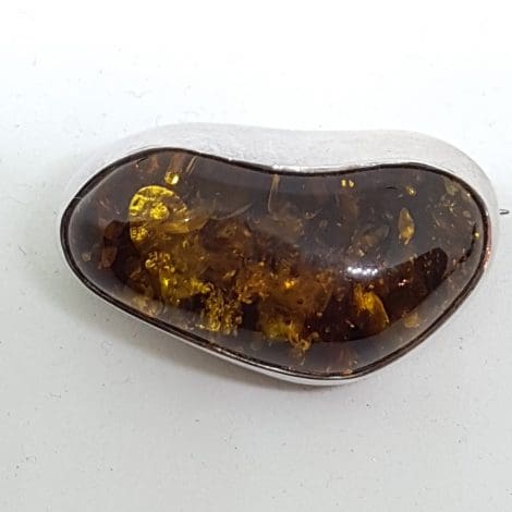 Sterling Silver Natural Amber Curved Brooch