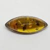 Sterling Silver Natural Amber Marquis Shape Brooch