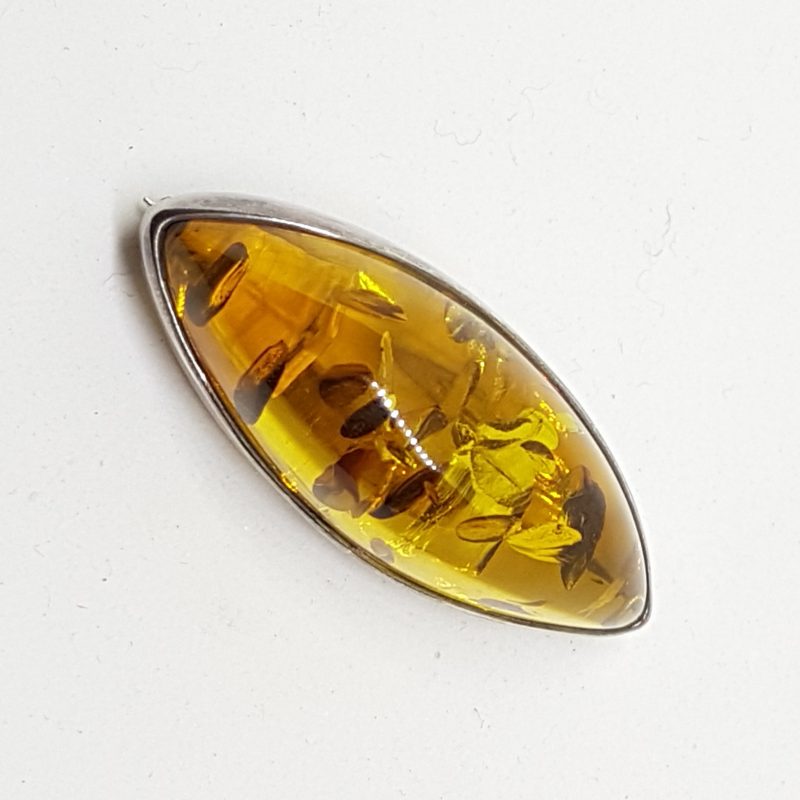20200506_084753 Sterling Silver Natural Amber Marquis Shape Brooch