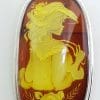 Sterling Silver Natural Amber Large Oval Carved Cameo Brooch / Pendant