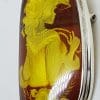 Sterling Silver Natural Amber Large Oval Carved Cameo Brooch / Pendant
