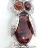 Sterling Silver Natural Amber Large Owl Brooch
