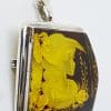 Sterling Silver Natural Amber Carved Lady with Hat & Rose Cameo Brooch / Pendant on Sterling Silver Chain