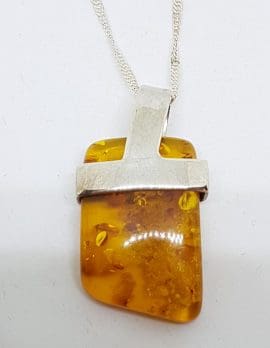 Sterling Silver Natural Amber Pendant on Sterling Silver Chain