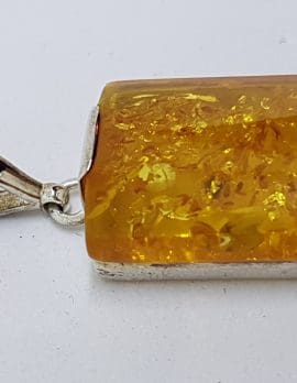 Sterling Silver Rectangular Natural Amber Pendant on Sterling Sillver Chain