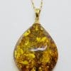 9ct Yellow Gold Large Green Natural Amber Pendant on 9ct Chain