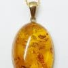 9ct Yellow Gold Natural Amber Large Oval Pendant on 9ct Chain