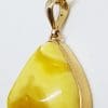 9ct Yellow Gold Natural Butter Amber Pendant on 9ct Chain