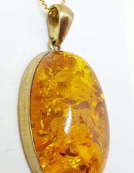 9ct Yellow Gold Natural Amber Large Oval Pendant on 9ct Chain