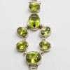 Sterling Silver Long Cluster Peridot Pendant on Silver Chain