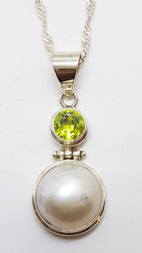 Sterling Silver Mabe Pearl & Peridot Pendant on Silver Chain