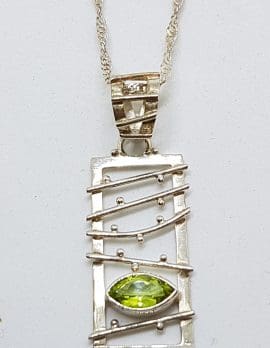 Sterling Silver Marquis Peridot in Rectangle Pendant on Silver Chain