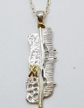 Sterling Silver & Gold Plate Long Peridot Pendant on Silver Chain