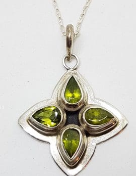 Sterling Silver Peridot Cluster Pendant on Silver Chain