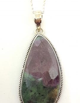 Sterling Silver Large Ruby Zoisite Pendant on Silver Chain