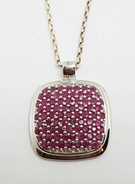 Sterling Silver Ruby Square Cluster Pendant on Silver Chain