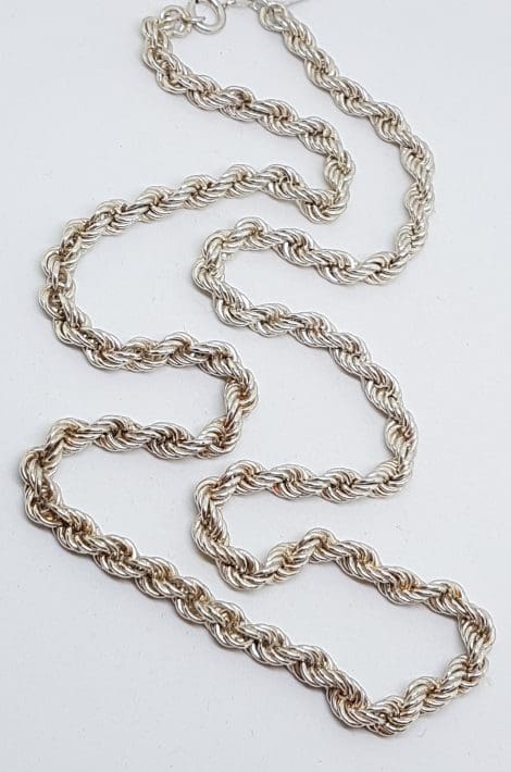 Sterling Silver Thick Long Rope Twist Necklace / Chain
