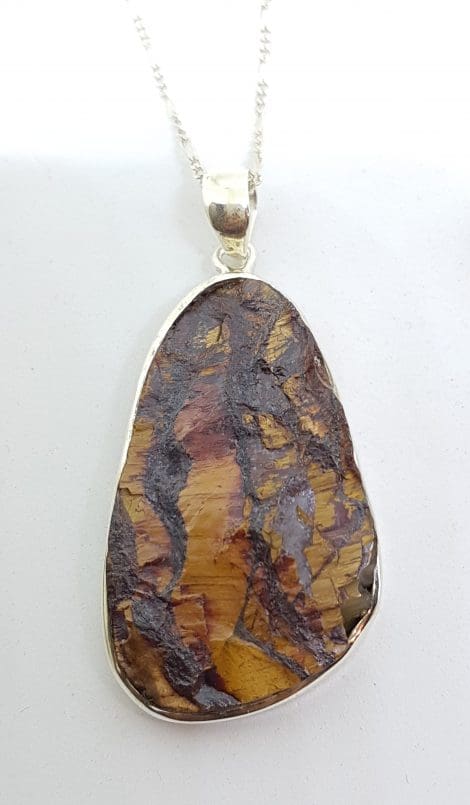 Sterling Silver Tiger Eye Large Rough/Natural Pendant on Silver Chain
