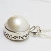 Sterling Silver Mabe Pearl Ornate Design Side Pendant on Chain