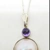 Sterling Silver Mabe Pearl & Amethyst Pendant on Chain