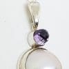 Sterling Silver Mabe Pearl & Amethyst Pendant on Chain