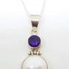 Sterling Silver Mabe Pearl & Amethyst Drop Pendant on Chain