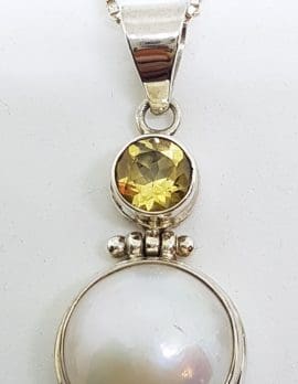 Sterling Silver Mabe Pearl & Citrine Tourmaline Pendant on Chain