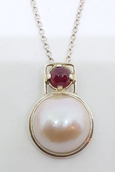 Sterling Silver Mabe Pearl Pink Tourmaline Pendant on Chain