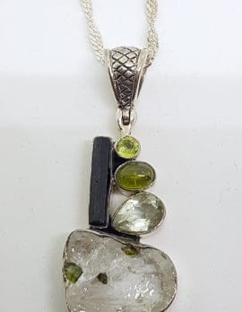 Sterling Silver Tourmaline Cluster Pendant on Silver Chain