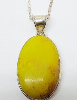 Sterling Silver Large Yellow Oval Pendant on Silver Chain