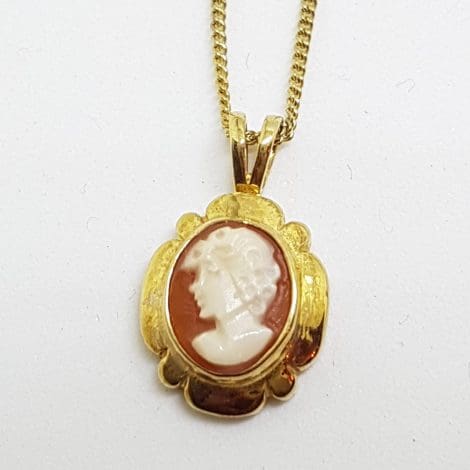9ct Yellow Gold Dainty Oval Cameo Pendant on Gold Chain