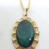 9ct Yellow Gold Oval Opal Ornate Pendant on Gold Chain