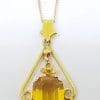 9ct Yellow Gold Yellow Paste Ornate Flower Design Pendant on Gold Chain