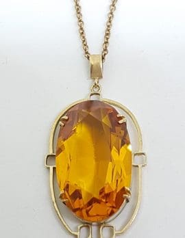 9ct Yellow Gold Large Oval Paste Pendant on Gold Chain