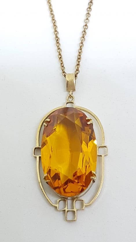9ct Yellow Gold Large Oval Paste Pendant on Gold Chain