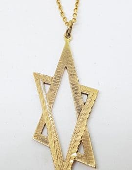 9ct Yellow Gold Ornate Star of David Large Pendant on Gold Chain